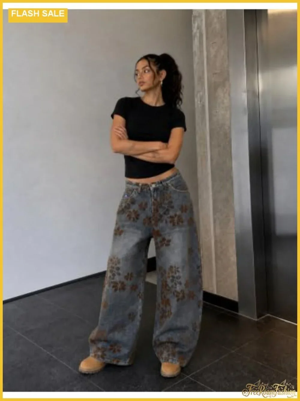 Vintage Floral Baggy Barrel Wide Leg Jeans Y2K Streetwear Unisex